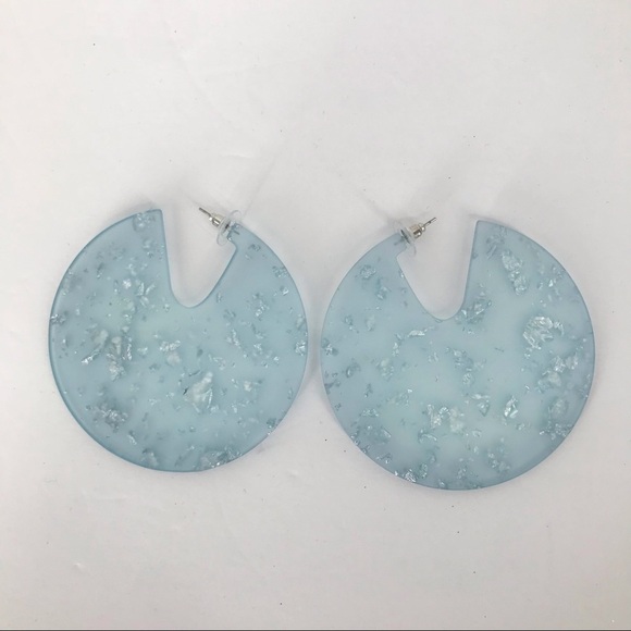 Matte Blue Acrylic Disk Earrings - Picture 2 of 6
